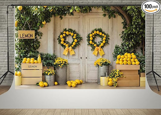 Kate 10x6.5ft Summer Lemonade Party Photography Backdrops White Wooden Door Farm Market Fresh Lemon Photo Background