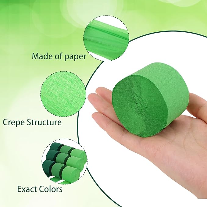Green Crepe Paper Streamers 9 Rolls 738ft, Green Streamers Party Decorations for Party Wedding Mother's Day Birthday Baby Shower Decor, 1.77 Inch x 82 Ft/Roll