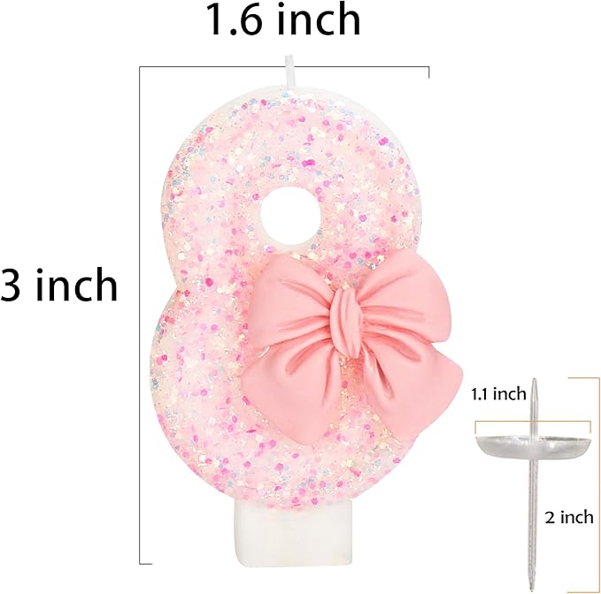 28th Birthday Candles for Cake, Pink Bow Number Cake Candles, 2.76 inch Number Happy Birthday Candle, Cake Topper Decoration for Birthday Party (Number 28)