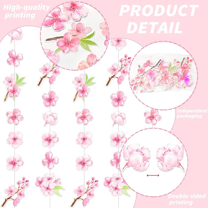 Cherry Blossom Party Supplies Cherry Blossom Garlands Floral Hanging Decorations 6 Pack Sakura Paper Garland Banners for Japanese Flower Spring Theme Birthday Baby Shower Decor