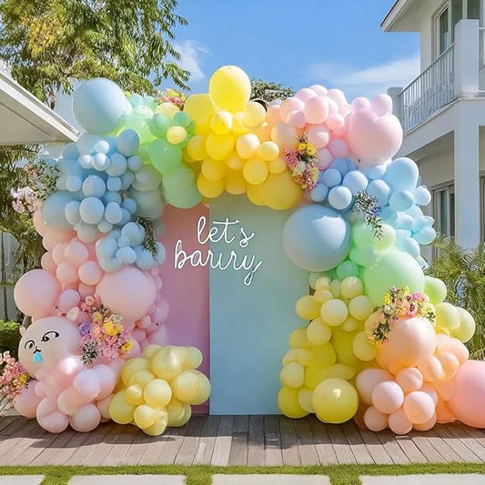Pastel Balloon Arch Double Stuffed Pink Yellow Blue Green Balloons Different Size for Colorful Spring Princess Unicorn Easter Happy Birthday Baby Shower Party Decorations