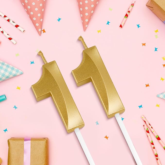 Birthday Candles, 1.96 Inch Number 11 Happy Birthday Candles, Number Candles Decoration for Birthday Party and Anniversary Celebration(Champagne Gold)