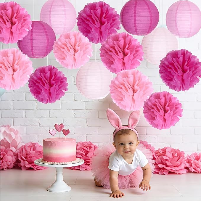 Paper Flower Lanterns Tissue Pom Poms Hanging Decorations Purple Flower Ball for Baby Shower Wedding Birthday Graduation Party Mother's Day