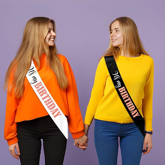 It's My Birthday Sash with Glitter Rose Gold, Black and White Birthday Sashes Decorations for Girls women and Men 16th 18th 21st 30th 40th 50th 60th or Any Birthday Party Supplies Gifts