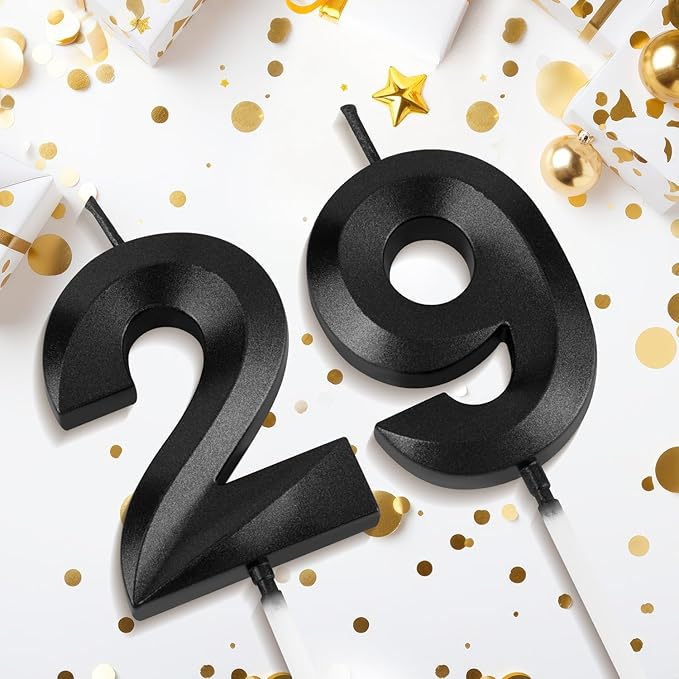Number 29 Birthday Candles, 1.96 Inch Happy Birthday Cake Candles Cupcakes Topper Decoration for Birthday Party Wedding Anniversary Celebration Supplies (Black)