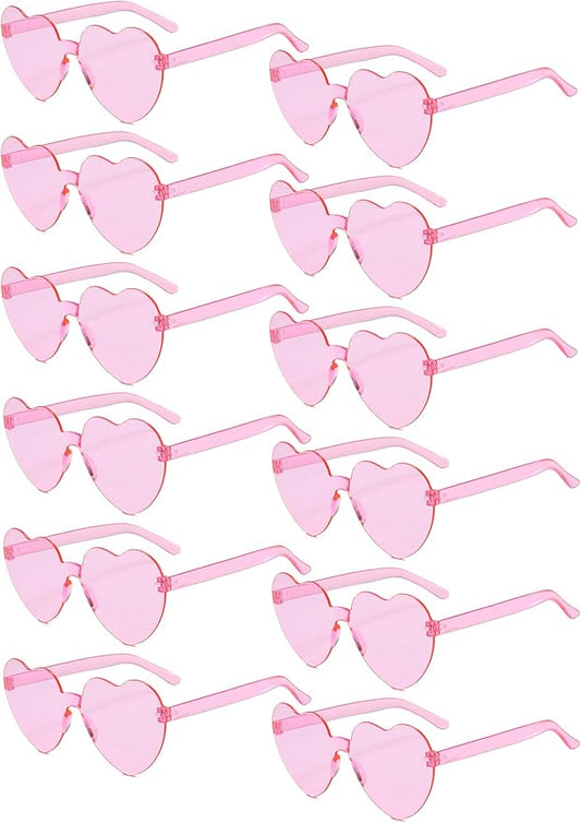 12/26/36 Pairs Rimless Heart Shaped Sunglasses Transparent Glasses Bulk Fun Sunglasses for Party Favors