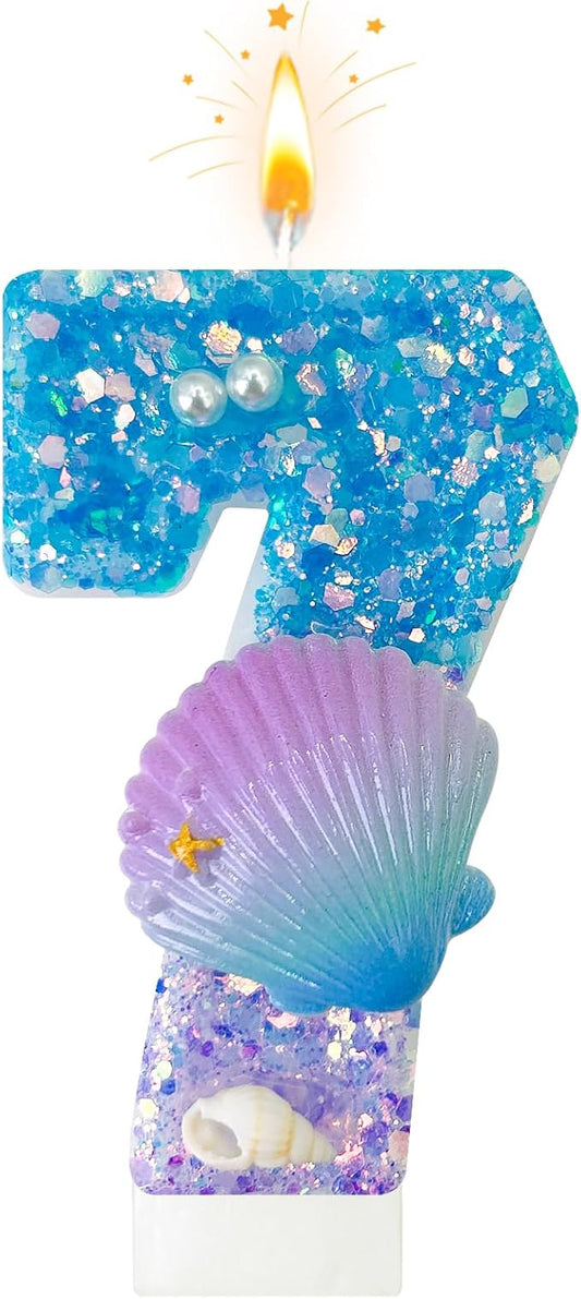 Blue and Purple Birthday Candles, 7th Birthday Cake Decoration, Cupcake Candles，Suitable for Mermaid Theme Party Cake Decoration (7)