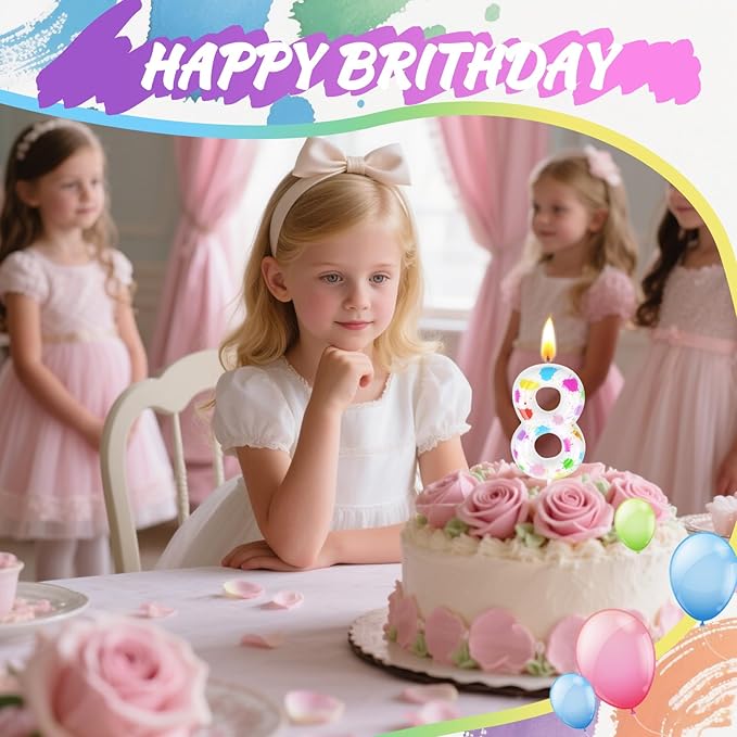 Paint Birthday Candles, Art Paint Party Decoration Supplies, Birthday Number Candles for Cake Topper (Multicolour, Number 14)