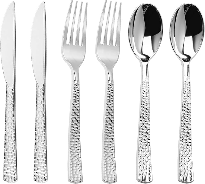 360PCS Silver Plastic Silverware, Heavy Duty Plastic Cutlery Set, Disposable Utensils, 120 Forks, 120 Spoons and 120 Knives for Party, Wedding and Events