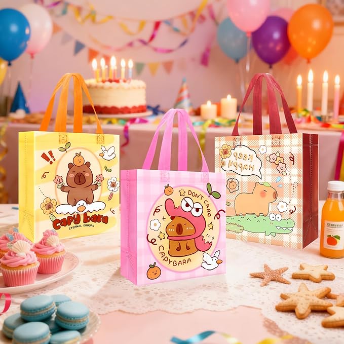 Pinsit 40 PCS Capybara Party Favors Bags, Non Woven Capybara Gift Bags, Cute Reusable Gift Bags with Handles for Boys Girls Birthday Baby Shower Party Supplies(03)