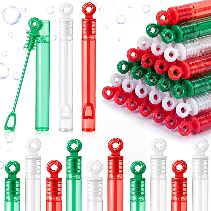 Lunmon 120 Pcs Christmas in July Mini Bubble Wands Bulk Christmas in July Party Favors Bubbles Red Green White Toys Gift for Xmas Summer Birthday Decorations Outdoor Classroom Prizes