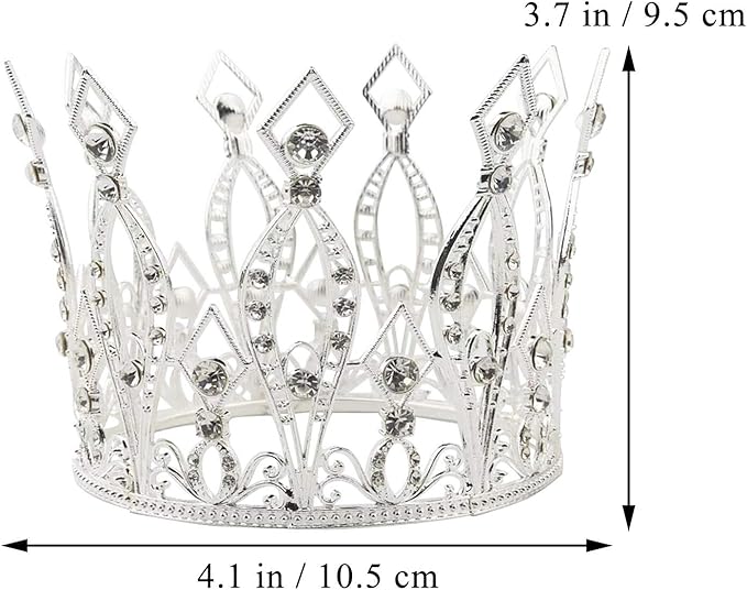 Crown Cake Topper Rhinestone Crystal Handmade Tiara Cake Decoration for Baby Shower Birthday Wedding Party Favors (Silver)