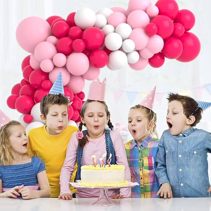 Hot Pink White Balloon Garland Arch Kit, 122PCS Rose Red White Light Pink Balloons for Girl Birthday Wedding Anniversary Bachelorette Engagement Mean Girls Party Decoraion…