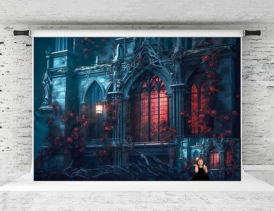Kate Halloween Photo Backdrop Scary Halloween Night Castle Window Birthday Party Background for Kids Photo Booth Props, 7x5ft