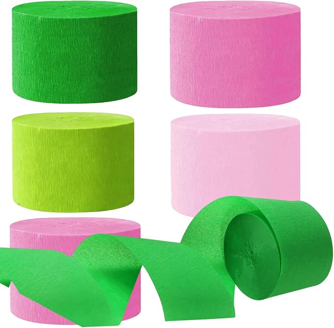 Green and Pink Crepe Paper Streamers 1.8 Inch Widening 8 Rolls,Green and Pink Party Streamer 82 feet per roll for Birthday Wedding Pink Green Party Decorations
