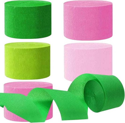 Green and Pink Crepe Paper Streamers 1.8 Inch Widening 8 Rolls,Green and Pink Party Streamer 82 feet per roll for Birthday Wedding Pink Green Party Decorations
