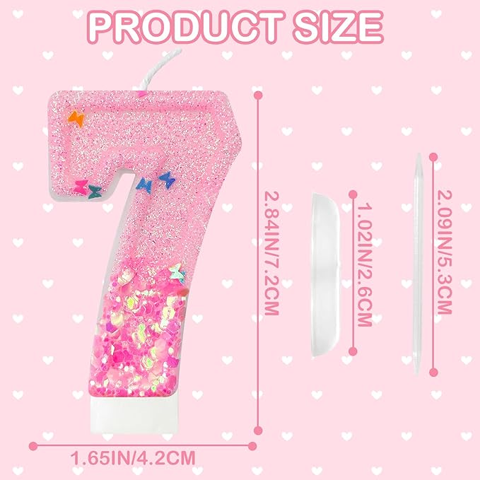 Pink Sequin Birthday Candles, Cake Number Candles, Girls 0th Birthday Decorations, Suitable for Birthday Parties, Anniversary Party Decorations(7)