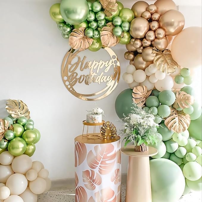 Sage Green and Gold Balloon Arch Garland Kit, Olive Metallic Chrome Green Gold Latex Balloons, Beige Cream Balloons for Wedding Bridal Baby Shower Gender Reveal Birthday Jungle Party Decorations