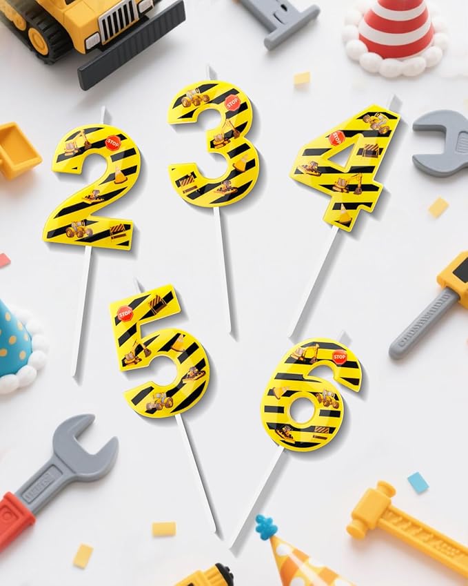 Number 3 Construction Birthday Candle, 2.68 Inch Yellow and Black Striped Candle, Birthday Candles Numbers Construction Cake Topper for Boys Girls, Construction Birthday Party Supplies Decorations