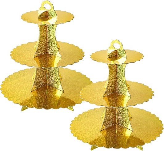 Soleebee 3-Tier Cupcake Stand, Cardboard Cupcake Tower, Dessert Cup Cake Stand Tower for Birthday Wedding Party Decoration, Cupcake Tier Stand 2 Set (Glitter Gold)