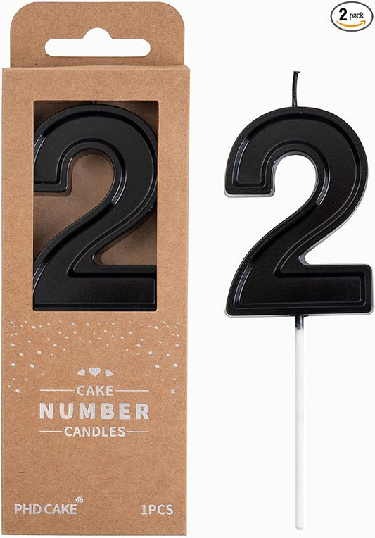 PHD Luxe Black 2.76 Inch 2 Number Birthday Candles, Cake & Party Celebration