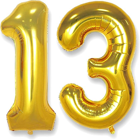 AULE 40 Inch Jumbo Gold Foil Mylar Number Balloons for Boy Girl 13th Birthday Party Decorations 13 Years Old Anniversary Party Supplies