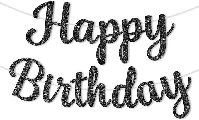Glitter Happy Birthday Banner Sign,Reusable Birthday Party Decorations, DIY Party Supplies for Women Men Boys Girls,Celebration Decor Garland Wall Backdrop Banners (Black)
