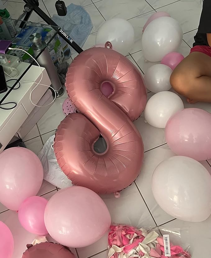 Pastel Pink 8 Balloons, 40 Inch Large Light Pink Foil Number Balloons 0-10, Self-Sealing 8th Birthday Balloon for Girls Women Anniversary Baby Shower Princess Party Decorations Supplies