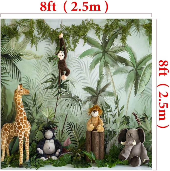 Kate 8x8ft Jungle Animal Backdrop Cartoon Forest Animals Photography Background Children Birthday Party Banner