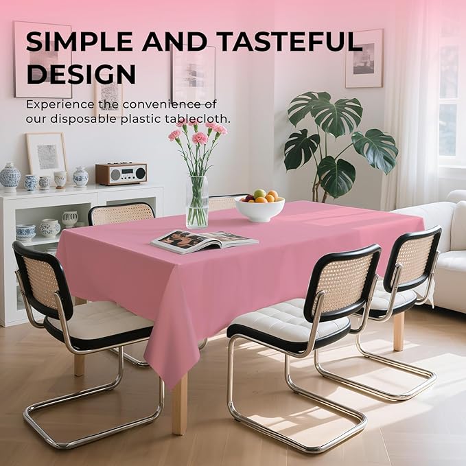 6 Pack Premium Disposable Plastic Tablecloth 54" x 108" Party Table Cloths Disposable for 6 to 8 Foot Tables Indoor or Outdoor Parties Birthdays Weddings Christmas Anniversary Buffet Table (Pink)