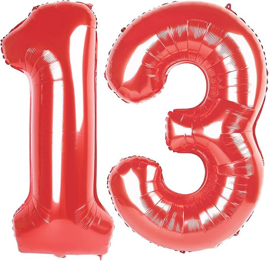 Number Balloon 40 Inch, Large Red Number 13 Balloon Party Decorations for 1 3 31 Birthday Memorial Day, Foil Balloon for Outdoor & Indoor Wedding Supplies