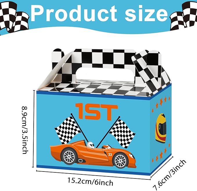 Tevxj 12 Pieces Race Car Party Favor Boxes Two Fast Goodies Candy Treat Bags Race Car Birthday Party Favors Checkered Gift Bags for Boys Kids Let's Go Racing Themed Supplies Box 6 x 3 x 3.5 Inches