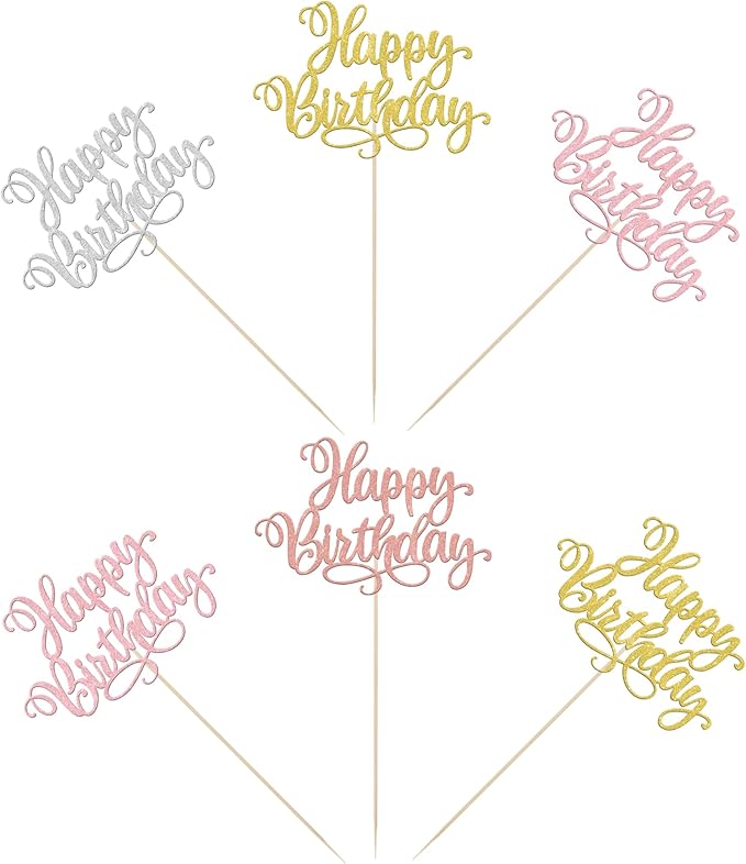 12 PCS Happy Birthday Centerpieces Sticks Double Sided Glitter Birthday Party Decorations Anniversary Table Flower Centerpiece for Celebrating Birthday Party Centerpieces Supplies Multi 4 Colors