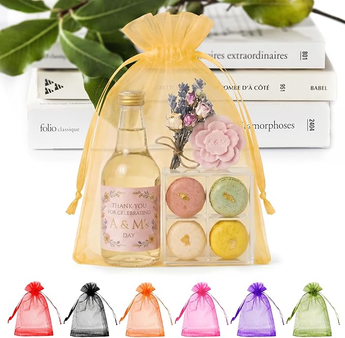 ANZNKU 100 Pack Large Organza Bags 6x9 Inch Mesh Gift Bags Drawstring Easter Candy Bag Packaing Bag(Gold)