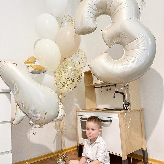 Biapian 40 Inch Cream Number 30 Balloon, 30th Birthday Balloons, Big Digital 30 Beige White Giant 30 Foil Balloon Helium for Men Women 30th Birthday Decorations Anniversary Baby Shower Party Supplies