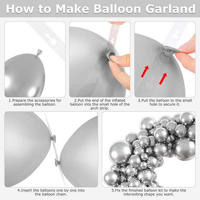 Amandir 153pcs Metallic Silver Balloons Arch Garland Kit Different Sizes 18 12 10 5 Inch Latex Chrome Silver Balloon Birthday Wedding Bachelorette Disco New Year Holiday Party Decorations