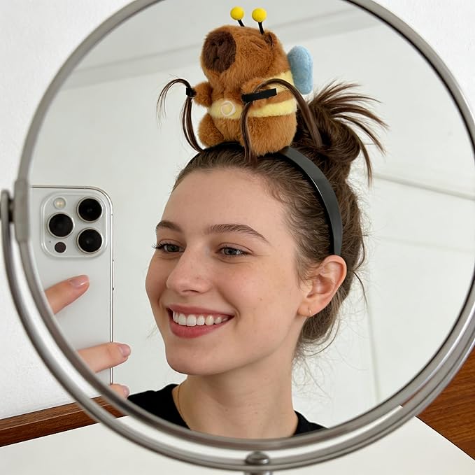 UQJE Adult Capybara Headband Funny Stuffed Capybara Hairband Cute Plush Hairpin Headwear Accessories