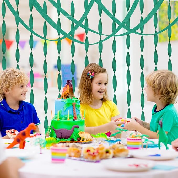8 Rolls Green Crepe Paper Streamers Party Streamers Photo Booth Backdrop Party Supplies for Birthday Tropical Summer Jungle Dinosaur St Patrick Football Party Decorations（Total 656ft, 1.8Inch x 82Ft