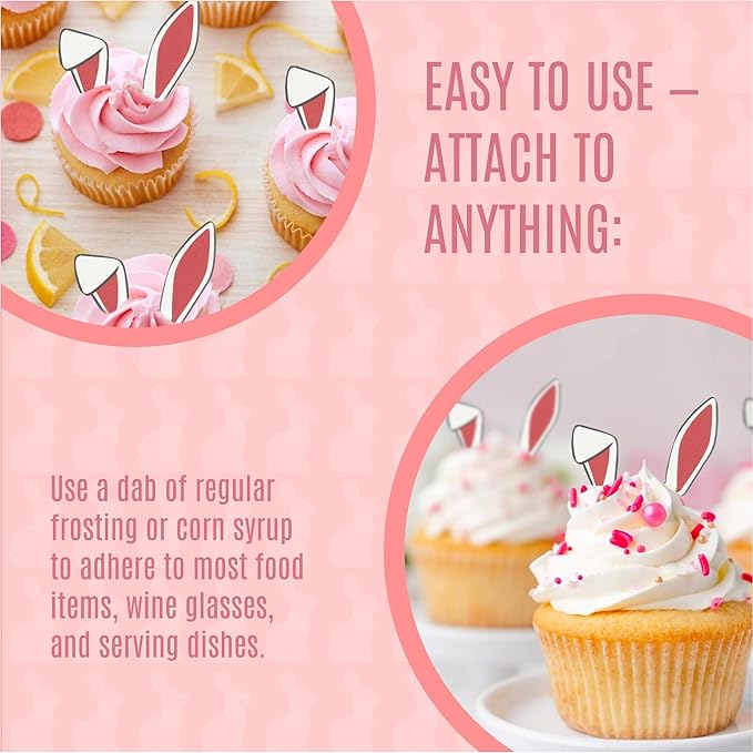 Sugar Robot Edible Bunny Ears for Cupcakes - Bunny Ears Cake Topper - Easter Cupcake Toppers - Decoration Made in the USA - Premium Crafted