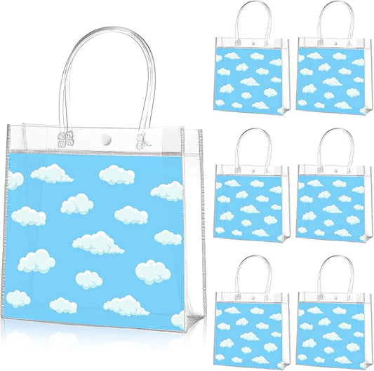 Aliceset 20 Pcs Blue Clear Cloud Bags with Handles Cartoon Story Goodie Bags Blue Sky Party Favors for Baby Shower Birthday Party Candy Snack Supplies, 8x8x3.15 Inch