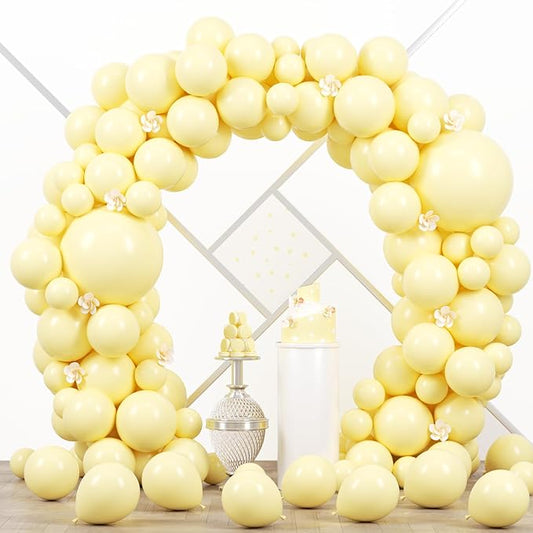 Voircoloria 90pack Pastel Yellow Balloons Different Size 18/12/10/5 Inch Pastel Yellow Balloon Garland Arch Kit for Graduation, Wedding, Birthday, Princess, Baby Shower, Anniversary Party Decorations