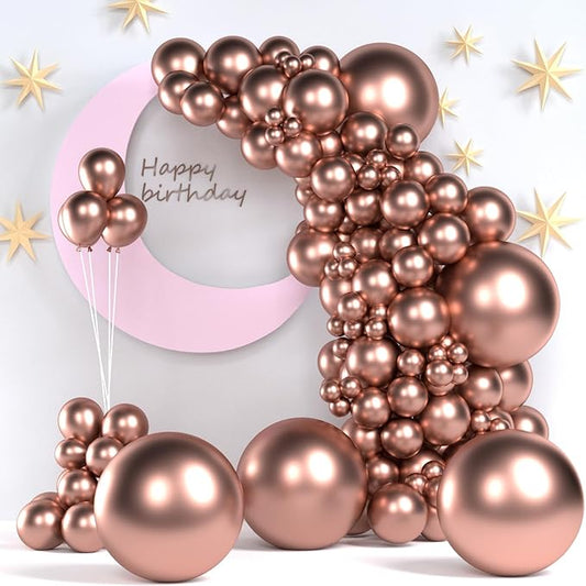 Rose Gold Balloons, 140pcs Metallic Rose Gold Balloons 18 12 10 5 Inch Different Sizes Pack Party Latex Balloons for Birthday Halloween Holiday Balloon Garland as Party Decorations
