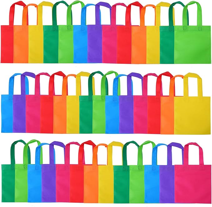 Elcoho 40 Pieces Non-Woven Party Favor Bags 8×8 Inch Resuable Goodie Gift Bag with Handles Tote Treat Bag for Birthday Party