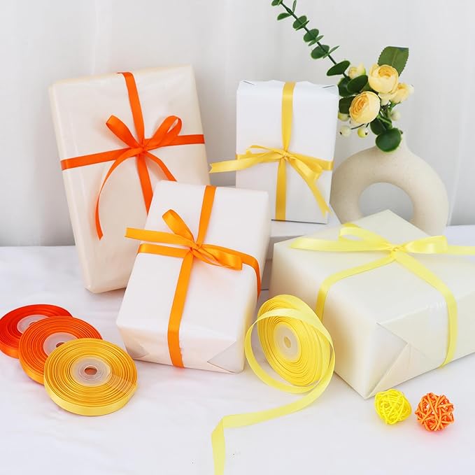 TONIFUL 3/8 Inch Terracotta Fall Satin Ribbon 4 Rolls 100 Yards Orange Brown Autumn Ribbon for Gift Wrapping Flower Bouquet Crafts,Thanksgiving Ribbon, Birthday, Wedding Decoration (25Yd/Roll)