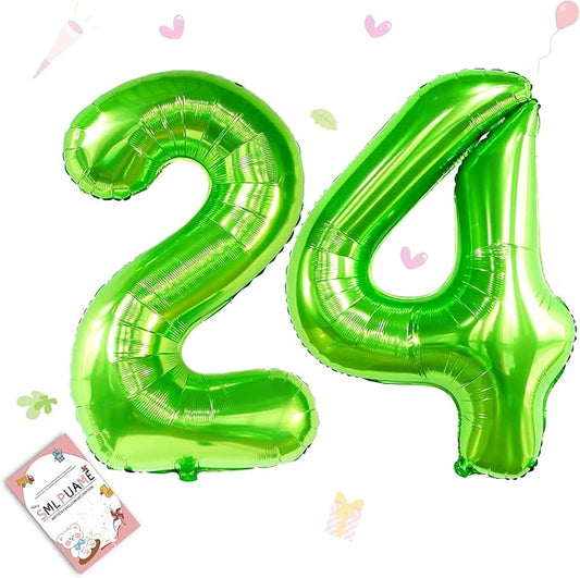 40 inch Number Balloon 0-9 Green Large Number 24 Balloons,Digital Balloons for Birthday Party Celebration Decorations Supplies, Helium Foil Number Balloons for Wedding Anniversary