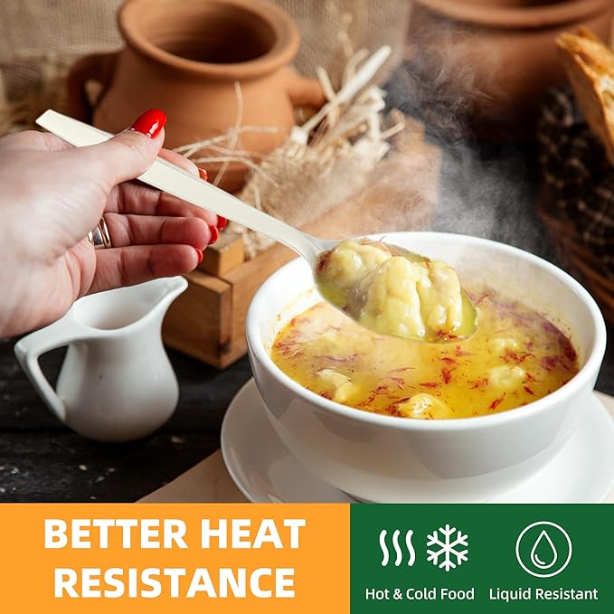 100% Compostable Disposable Spoons, 6.7" Heavy Duty Utensils Eco-Friendly Cornstarch Cutlery Durable and BPI-Certified Party Supplies No Plastic-150pcs Spoons