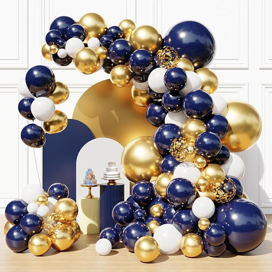 Blue and Gold Balloons Garland Arch Kit, Navy Blue and Gold Confetti Balloons for Class 2026 Graduation, Birthday, Retirement, Anniversary, Baby Shower Party Decorations