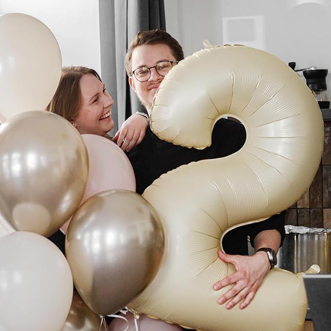 40 Inch Cream Number 2 Balloon, Beige Large 2nd Birthday Balloons, Digital 2 Cream White Giant 2 Foil Balloon Helium for Boys Girls 2nd Birthday Decorations Anniversary Baby Shower Party Supplies