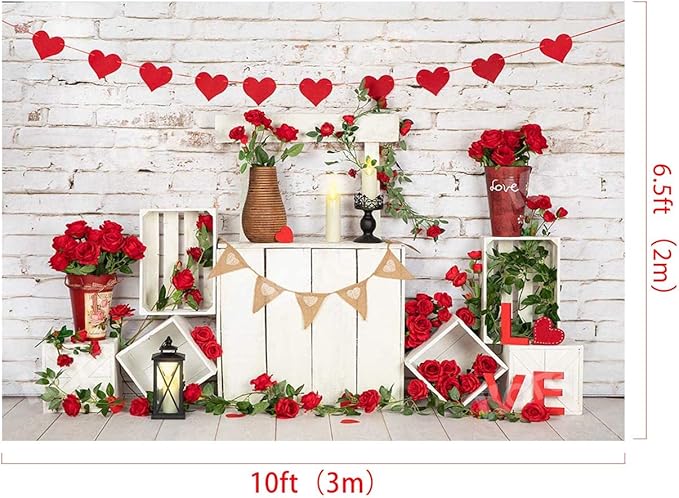 Kate Backdrop Valentine Photo Backdrop Fabric Heart Backdrop Valentine Birthday Party Decorations, 10x6.5ft
