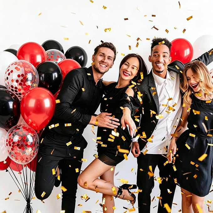 Red and Black Balloons White Black Red Confetti Balloon, 60 Pcs 12 Inch Latex Balloons with 1 Ribbon, for Wedding Bridal Shower Birthday Party Decorations